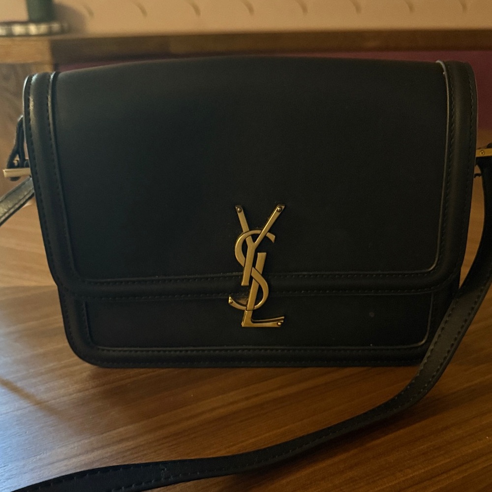 Yves Saint Laurent Black Crossbody Bag with Gold Logo